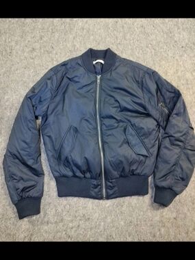 PacSun Men's Navy Bomber Jacket - Classic Zip Front Size Medium
